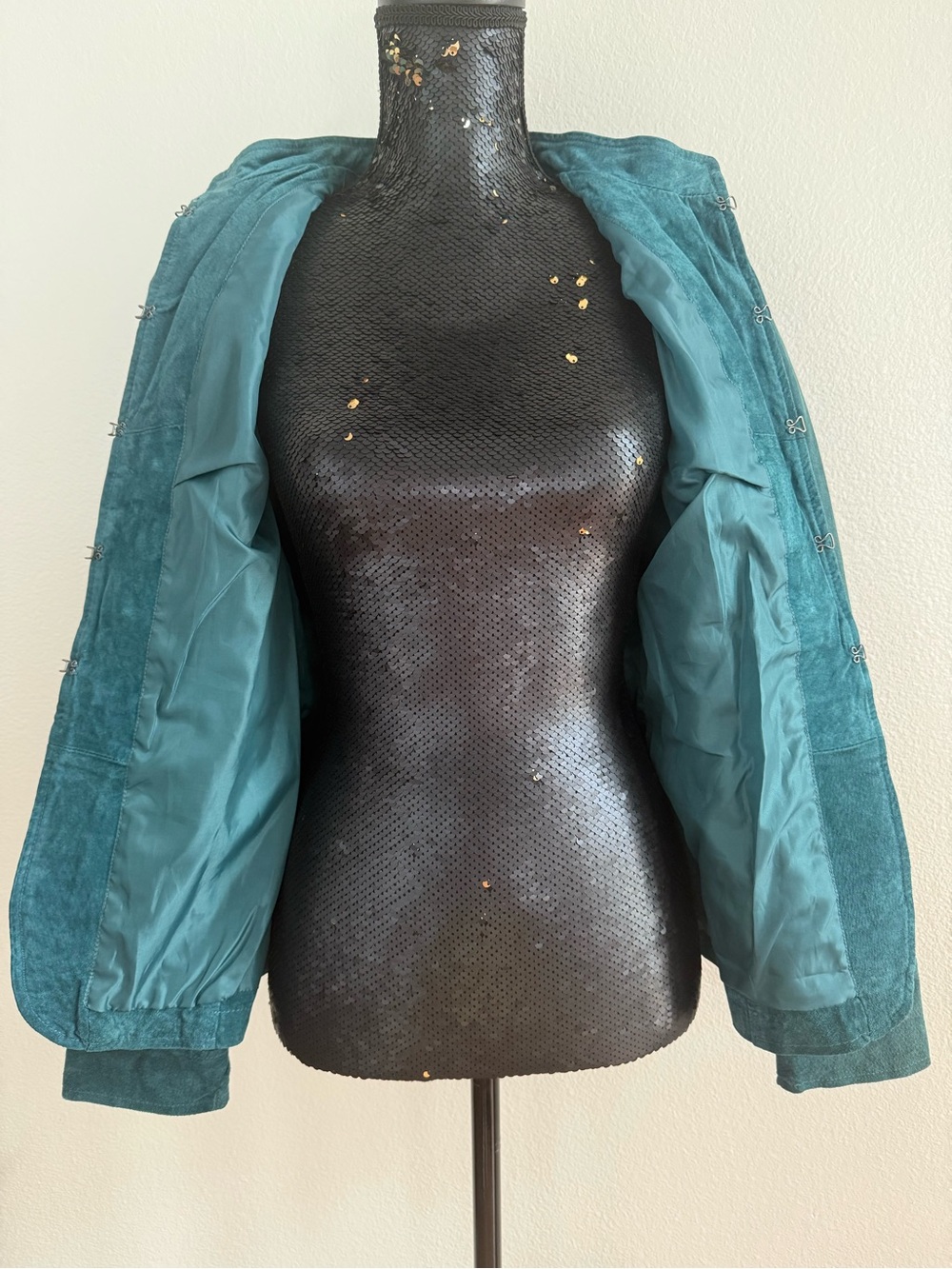 Dressbarn Vintage Teal 100% Leather Military-Style Jacket Size Small - Picture 5 of 7